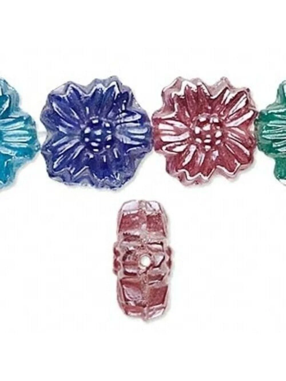 10 Mixed Colors Transparent India Luster Glass 20mm Flower Beads